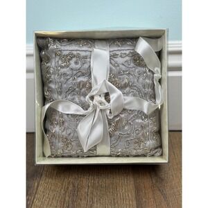 CR Gibson‎ Wedding Silver Beaded Embroidered Ring Bearer Pillow
